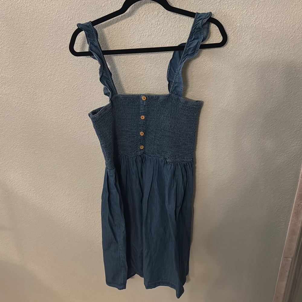 Blue Denim Sleeveless Dress with Button Detail